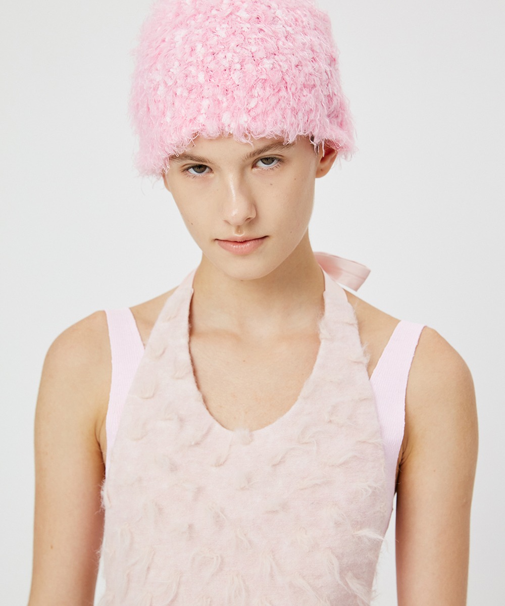MOONSUN문선 Two Tone Hairy Knit Beanie / Baby Pink