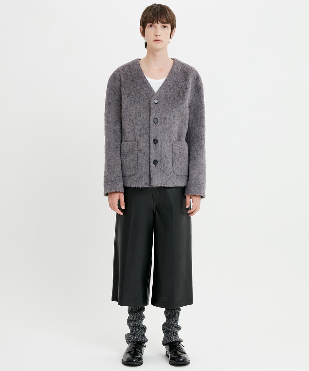 MOONSUN문선 UNISEX, Eco Fur Cardigan Jacket / Blue Grey